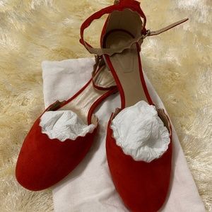 Chloe Lauren Scalloped Suede Ankle-Strap Flats